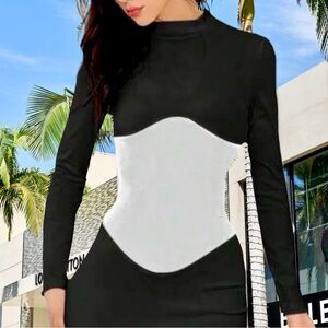 Two Tone Sculpting Corset Panel Midi Dress